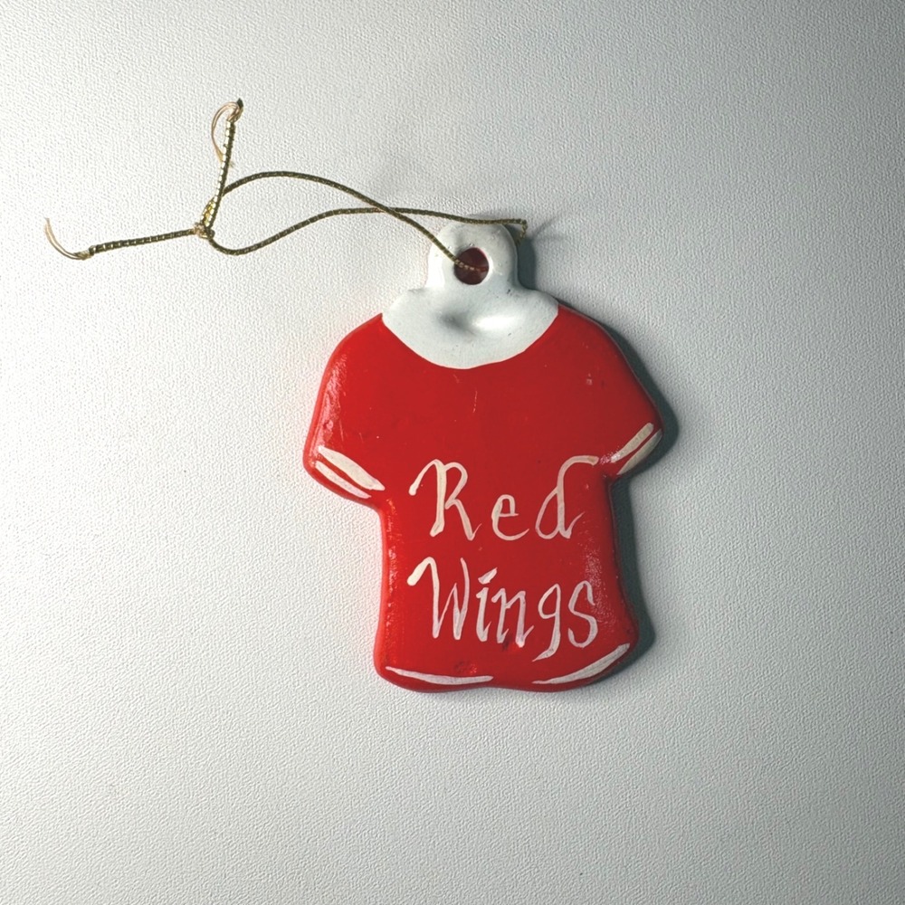 Vintage Detroit Red Wings Hand Painted Ceramic Jersey Christmas Ornament Red NHL